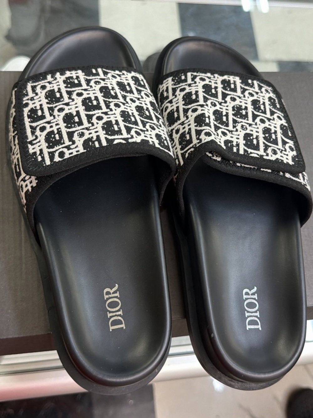 Dior Black & White Logo Slide Sandals - Women's